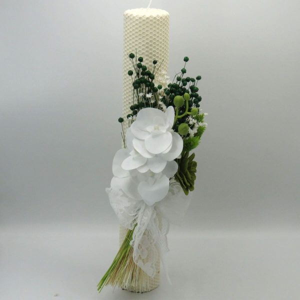Lumanare nuntabotez ceara naturala cu flori uscate si silicon alb verde ILIF309035 6
