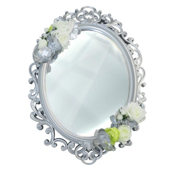Oglinda miresei forma ovala in stil victorian lucrata cu flori de matase model argintiu ILIF309017 1