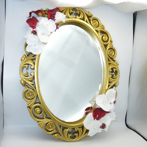 Oglinda miresei, forma ovala in stil victorian, lucrata cu flori de matase, model auriu ILIF309018 (5)