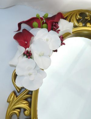 Oglinda miresei, forma ovala in stil victorian, lucrata cu flori de matase, model auriu – PRIF309018