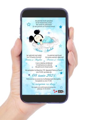Invitație digitală botez Băiețel, personalizată cu Baby Mickey – MIBC309002