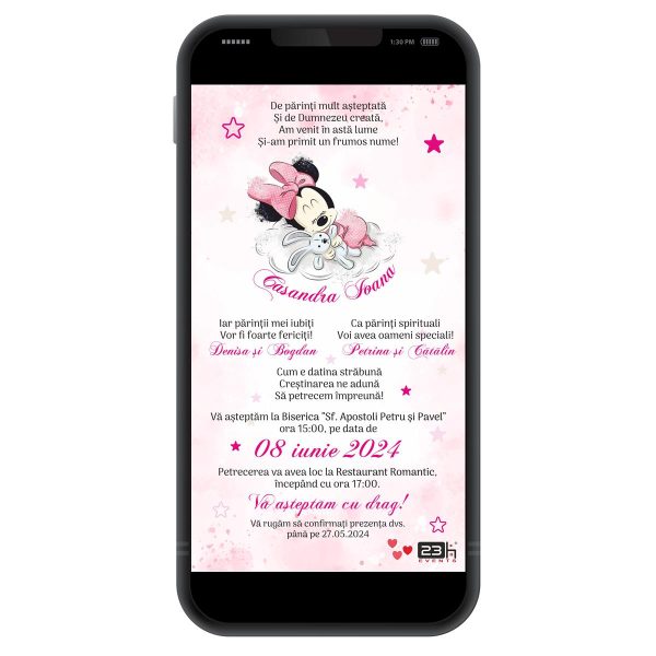 invitatie digitala baby minnie roz pink 2 Custom