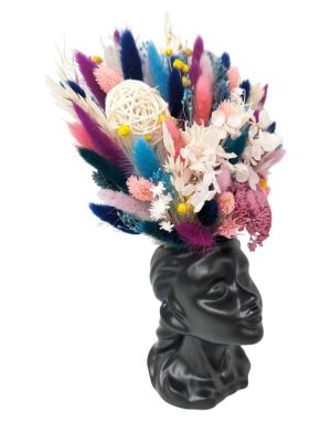 Aranjament floral in vaza ceramica neagra – Nimfa, flori uscate multicolore – DSPH310015