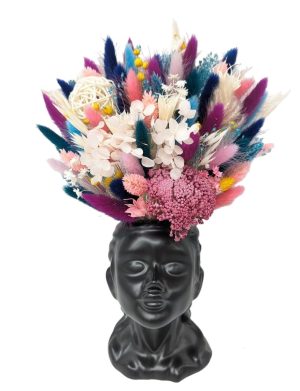 Aranjament floral in vaza ceramica neagra – Nimfa, flori uscate multicolore – DSPH310015