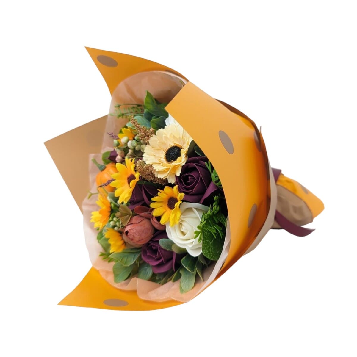Buchet cadou cu flori de sapun, Toamna 1, galben mov – DSPH310019 (1)