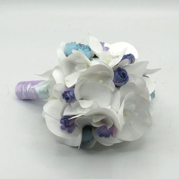 Buchet mireasa Mini Bride, model deosebit cu orhidee din silicon real touch, alb&bleu ILIF310049 (3)