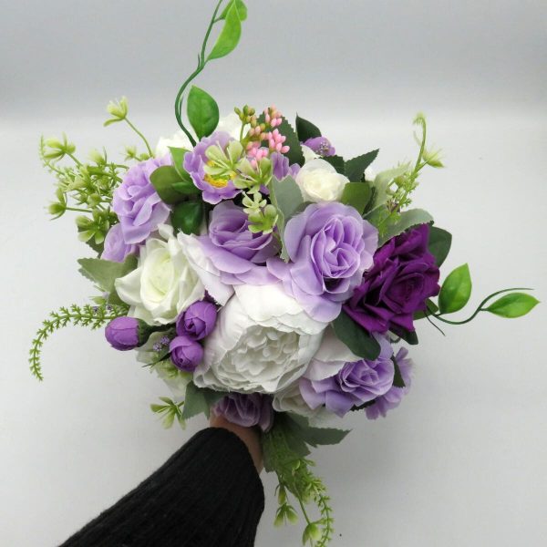 Buchet mireasanasa cu flori de matase, mov lila&alb – ILIF310046 (6)