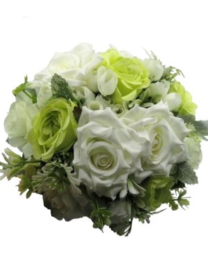 Buchet mireasa/nasa cu flori de matase, verde&alb – ILIF310056