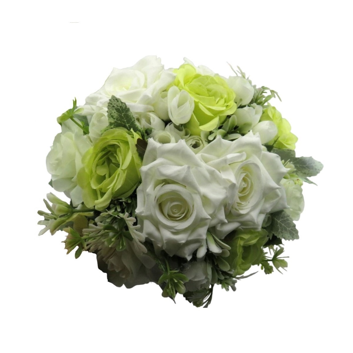 Buchet mireasanasa cu flori de matase, verde&alb – ILIF310056 (1)
