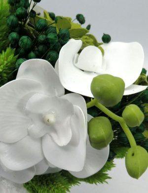 Buchet mireasa/nasa cu flori uscate si orhidee din silicon, alb&verde – ILIF310048