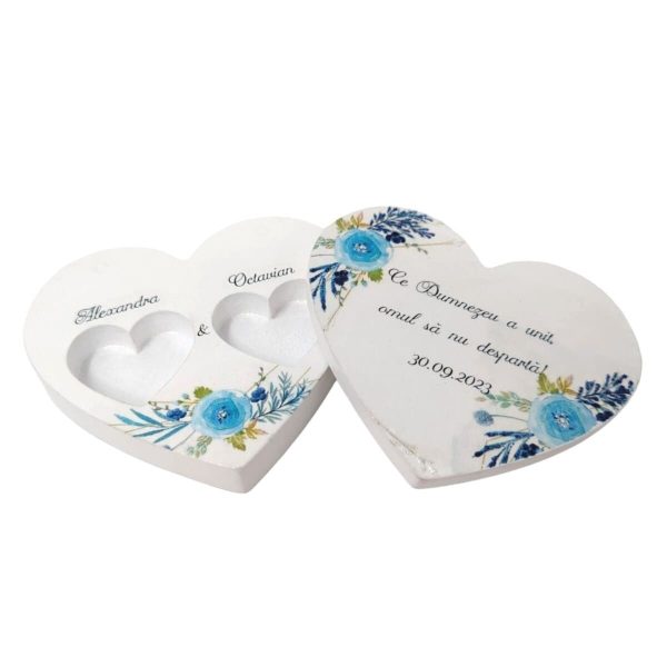 Cutie verighete in forma de inima, model personalizat Flori Albastre DSPH310024 (1)