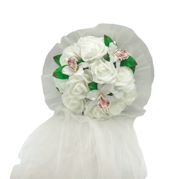 Decor masina pentru nunta, crini & trandafiri albi din spuma ILIF310029 (2)