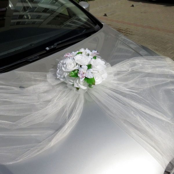 Decor masina pentru nunta, crini & trandafiri albi din spuma ILIF310029 (5)