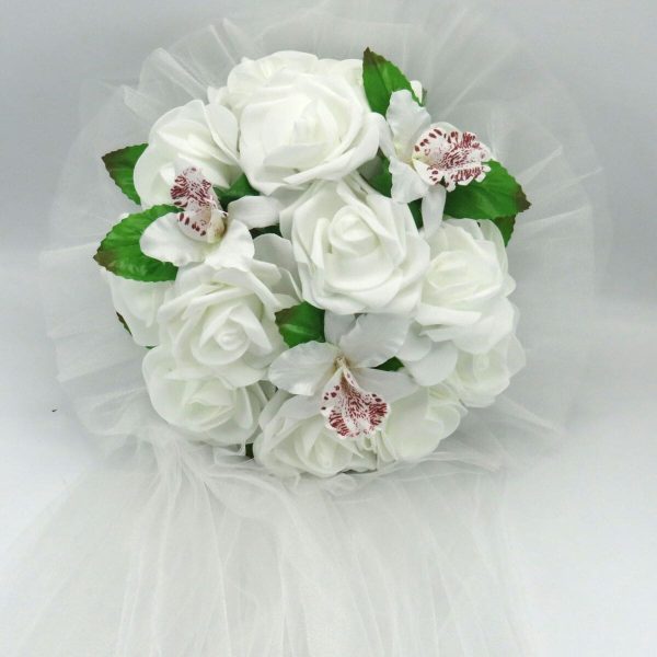 Decor masina pentru nunta, crini & trandafiri albi din spuma ILIF310029 (8)