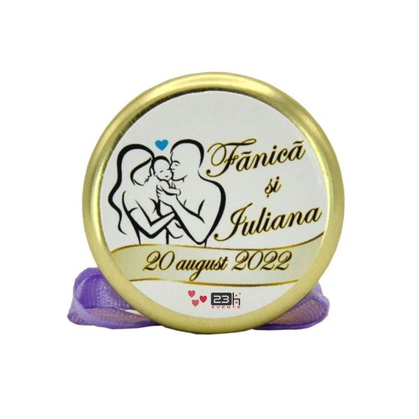 Marturii dulci cu miere, model handmade Iubire - lila, borcan 30 gr - DSBC310001