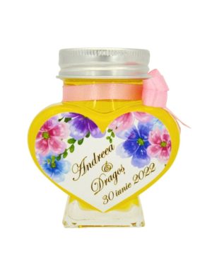 Marturii dulci cu miere, model handmade Iubire – roz, borcan 90 gr – DSBC310002