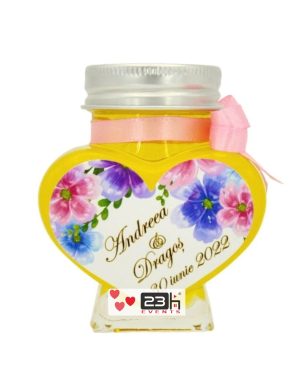 Marturii dulci cu miere, model handmade Iubire – roz, borcan 90 gr – DSBC310002