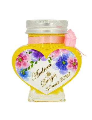 Marturii dulci cu miere, model handmade Iubire – roz, borcan 90 gr – DSBC310002