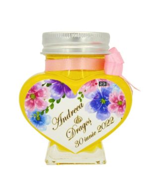 Marturii dulci cu miere, model handmade Iubire – roz, borcan 90 gr – DSBC310002