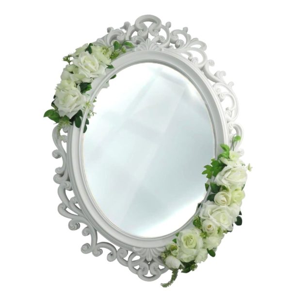 Oglinda miresei, forma ovala in stil victorian, lucrata cu flori de matase, model alb verde ILIF310057 (10)