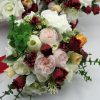 Set 2 lumanari cununie + buchet mireasa, flori de matase, grena&alb ILIF310047 (12)