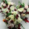 Set 2 lumanari cununie + buchet mireasa, flori de matase, grena&alb ILIF310047 (3)