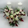 Set 2 lumanari cununie + buchet mireasa, flori de matase, grena&alb ILIF310047 (4)