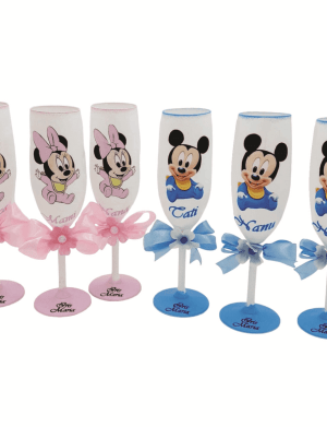 Set 6 pahare personalizate botez pentru Părinți și Nași, model Mickey & Minnie – FEIS310002