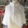 Bolero mireasa, alb cu blanita, cu brosa, fara maneci ILIF311024 (6)