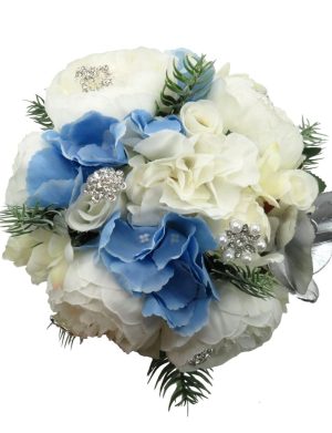 Buchet mireasa iarna, Flori de Gheata, alb bleu ILIF311035 (5)