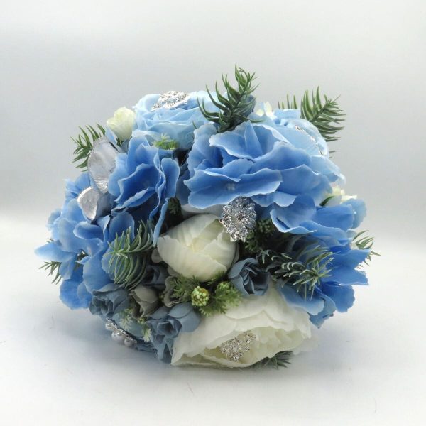 Buchet mireasanasa iarna, Flori de Gheata, bleu alb ILIF311034 (25)