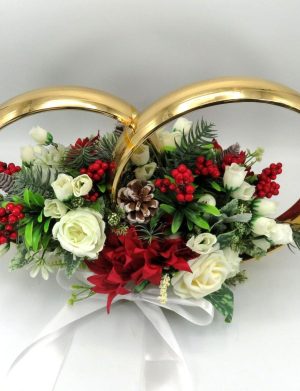 Decor masina pentru nunta iarna, verighete decorate cu flori, Poveste de Iarna – PRIF311039
