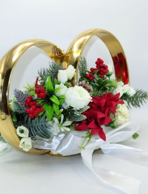 Decor masina pentru nunta iarna, verighete decorate cu flori, Poveste de Iarna – PRIF311039