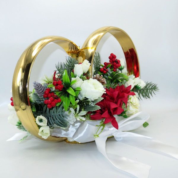 Decor masina pentru nunta iarna, verighete decorate cu flori, Poveste de Iarna ILIF311039 (5)