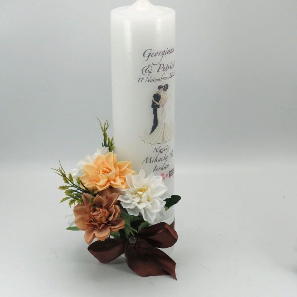Lumanare Nunta, model personalizat, decor cu flori de matase, nuante de maro ILIF311042 (18)