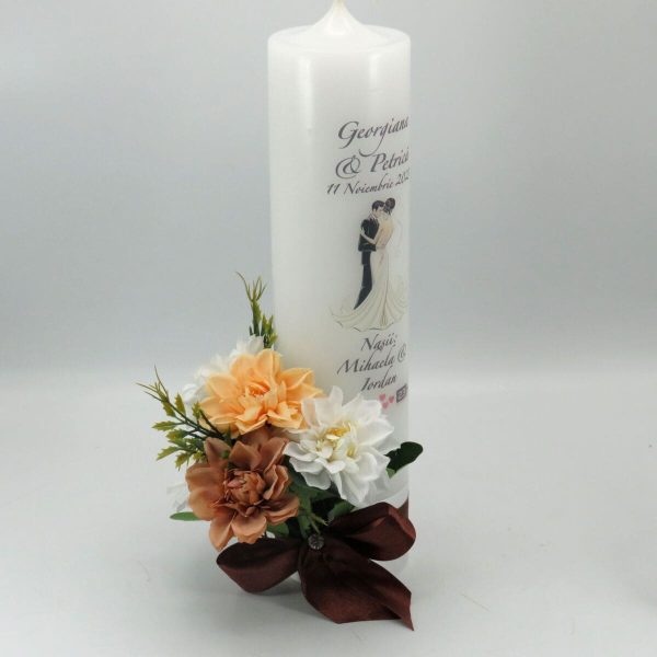Lumanare Nunta, model personalizat, decor cu flori de matase, nuante de maro ILIF311042 (19)