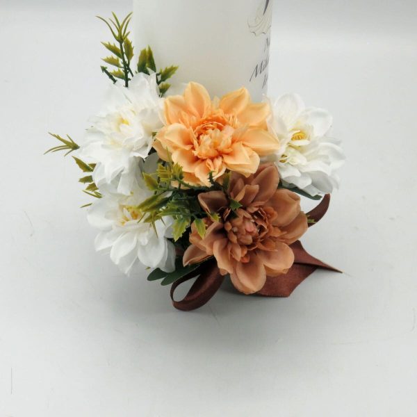 Lumanare Nunta, model personalizat, decor cu flori de matase, nuante de maro ILIF311042 (21)