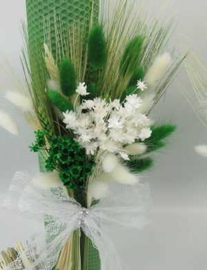 Lumanare nunta/botez, ceara naturala cu flori uscate, verde-alb – ILIF311027