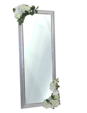 Oglinda miresei lucrata cu flori de matase, alb – ILIF311033