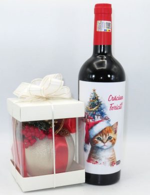 Set cadou Craciun, glob handmade si sticla vin – Sarbatori Fericite 3 – ILIF311051