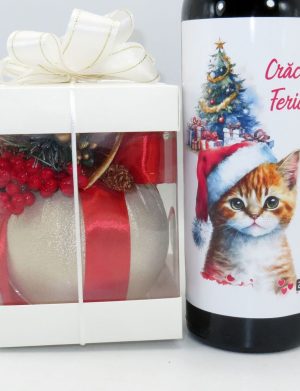 Set cadou Craciun, glob handmade si sticla vin – Sarbatori Fericite 3 – ILIF311051
