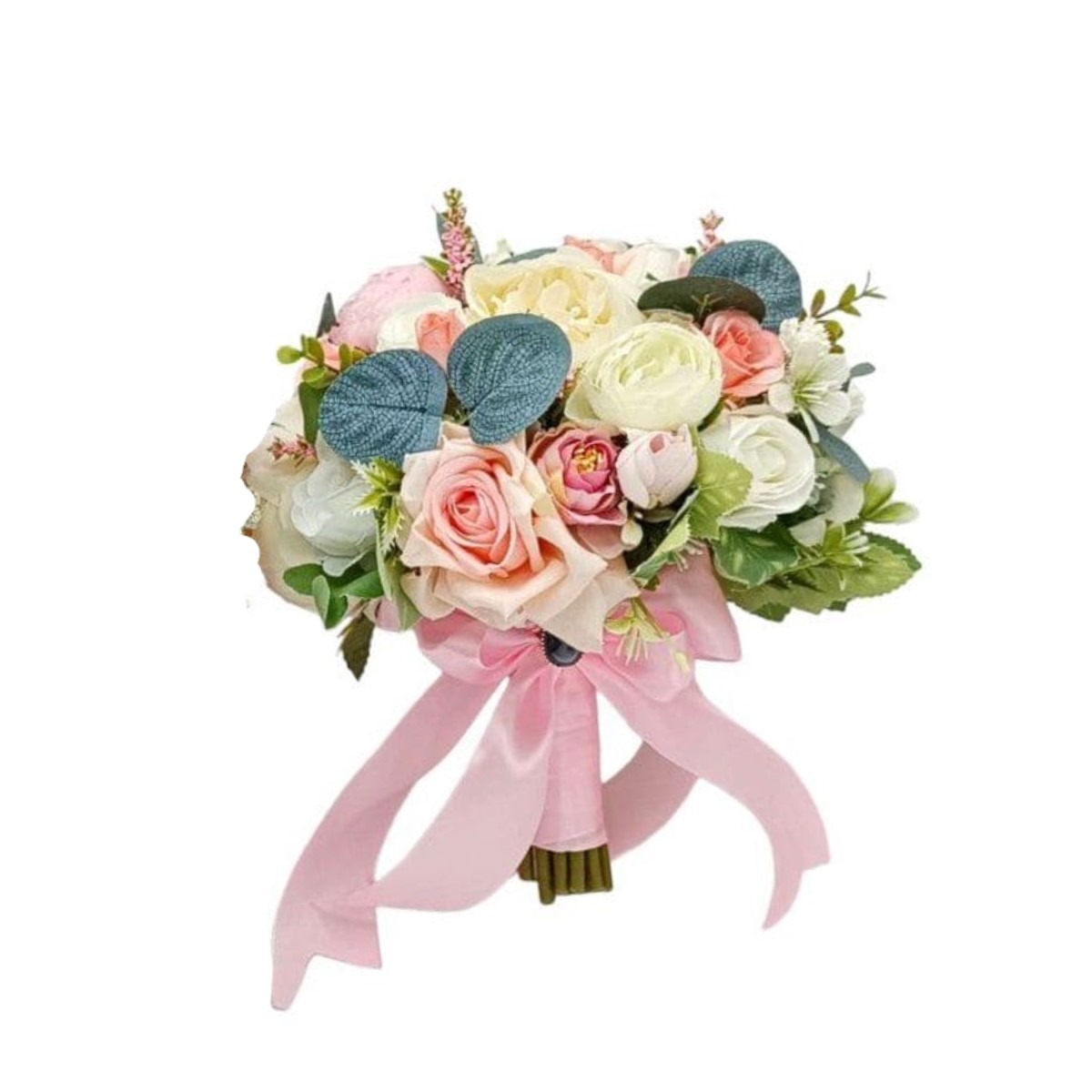 Buchet mireasa mica domnisoara de onoare pentru aruncat, model cu flori de matase alb roz FEIS312023 (2)