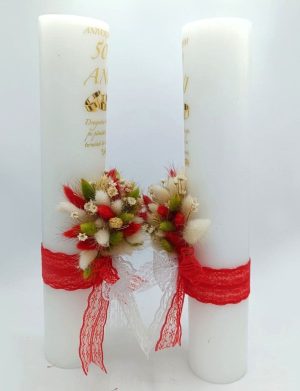 Lumanare Nunta de Aur decorata cu flori uscate multicolore – FEIS312008
