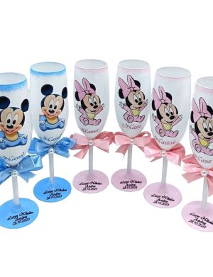 Set 6 pahare personalizate botez: mama, 2 perechi nasi+nasica, model Mickey & Minnie – FEIS312015