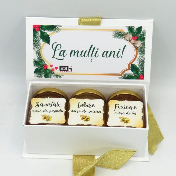 Cadou dulce, cutie cu 3 borcanele de miere si mesaj La Multi Ani DSBC401001 (1)