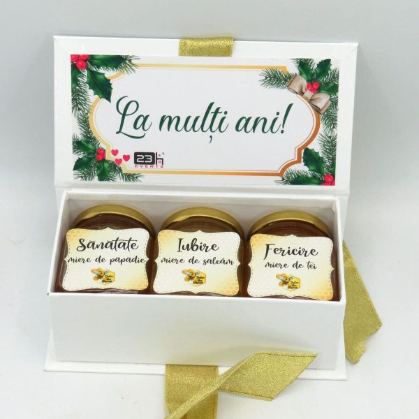 Cadou dulce, cutie cu 3 borcanele de miere si mesaj La Multi Ani DSBC401001 (2)