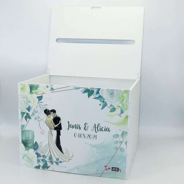 Cutie dar nunta, din lemn vopsit alb, Personalizare cu nume&data, 27x20x21cm ILIF401008 (6)