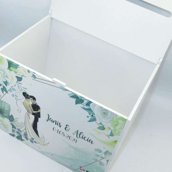 Cutie dar nunta, din lemn vopsit alb, Personalizare cu nume&data, 27x20x21cm ILIF401008 (7)