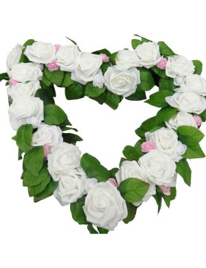 Decor masina pentru nunta cu tulle si trandafiri din spuma, alb – PRIF401001