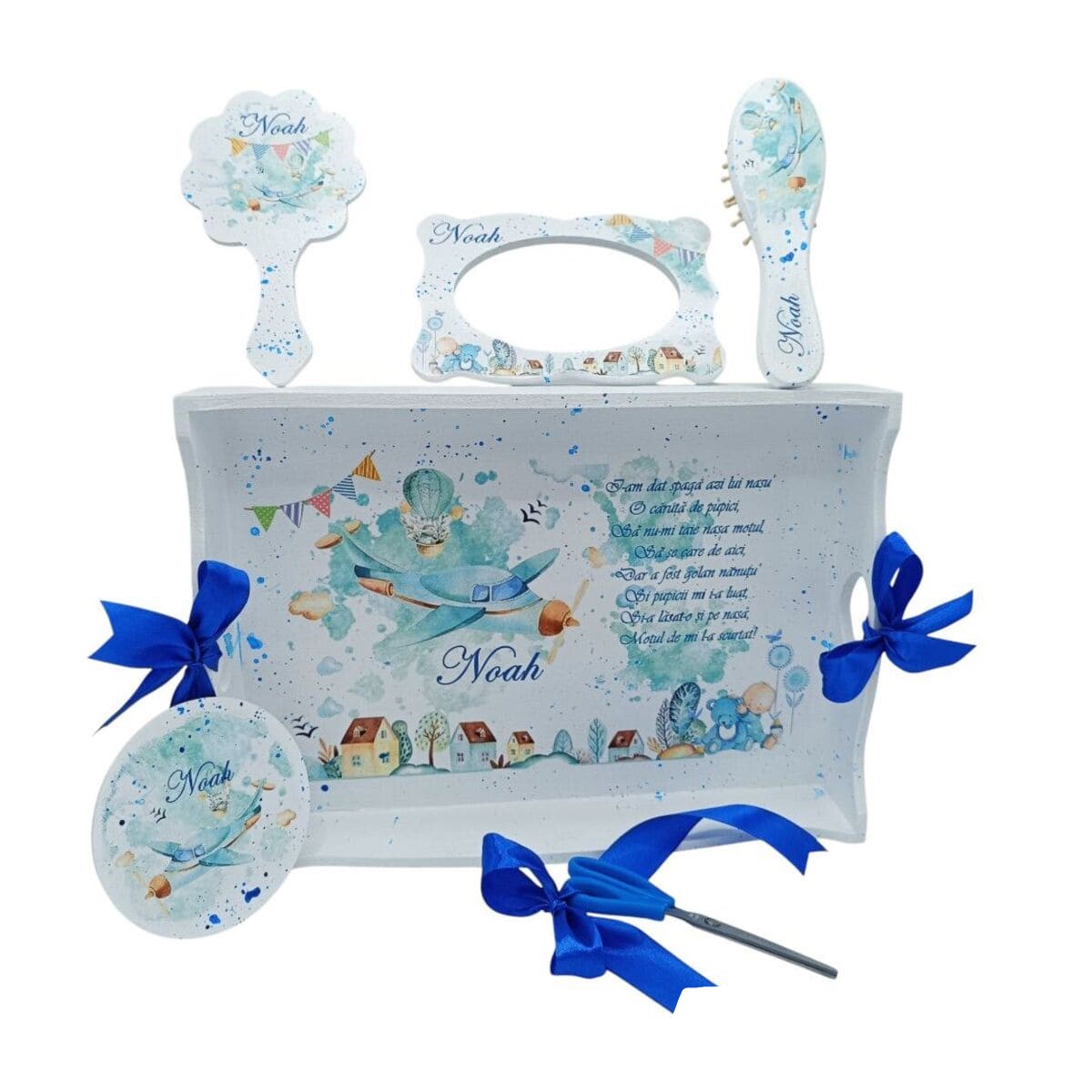 Set Tavita Mot (turta), Avion cu Elice, model bleu personalizat cu 6 piese FEIS401021 (1)